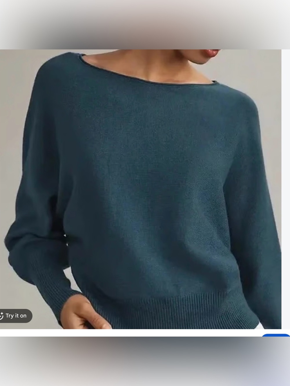 Anthropologie Deep Teal Blue Knit Sweater Wide Ribbed Waist and Cuffs Size XS